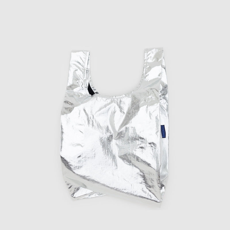 紐約 BAGGU|特殊金屬感系列 Silver Metallic - 大/小|購物袋 環保袋 收納袋 手提袋