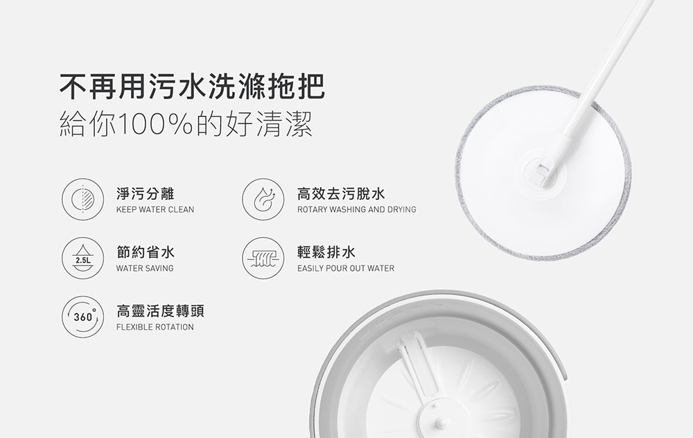 百潔PERCENT|SPIN MOP 淨汙分離拖把+替換拖布1入