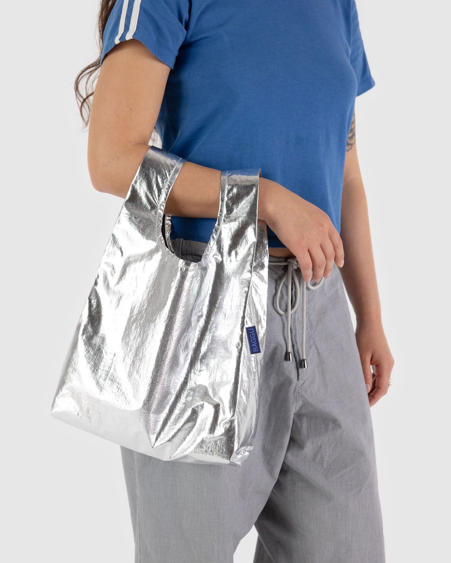 紐約 BAGGU|特殊金屬感系列 Silver Metallic - 大/小|購物袋 環保袋 收納袋 手提袋