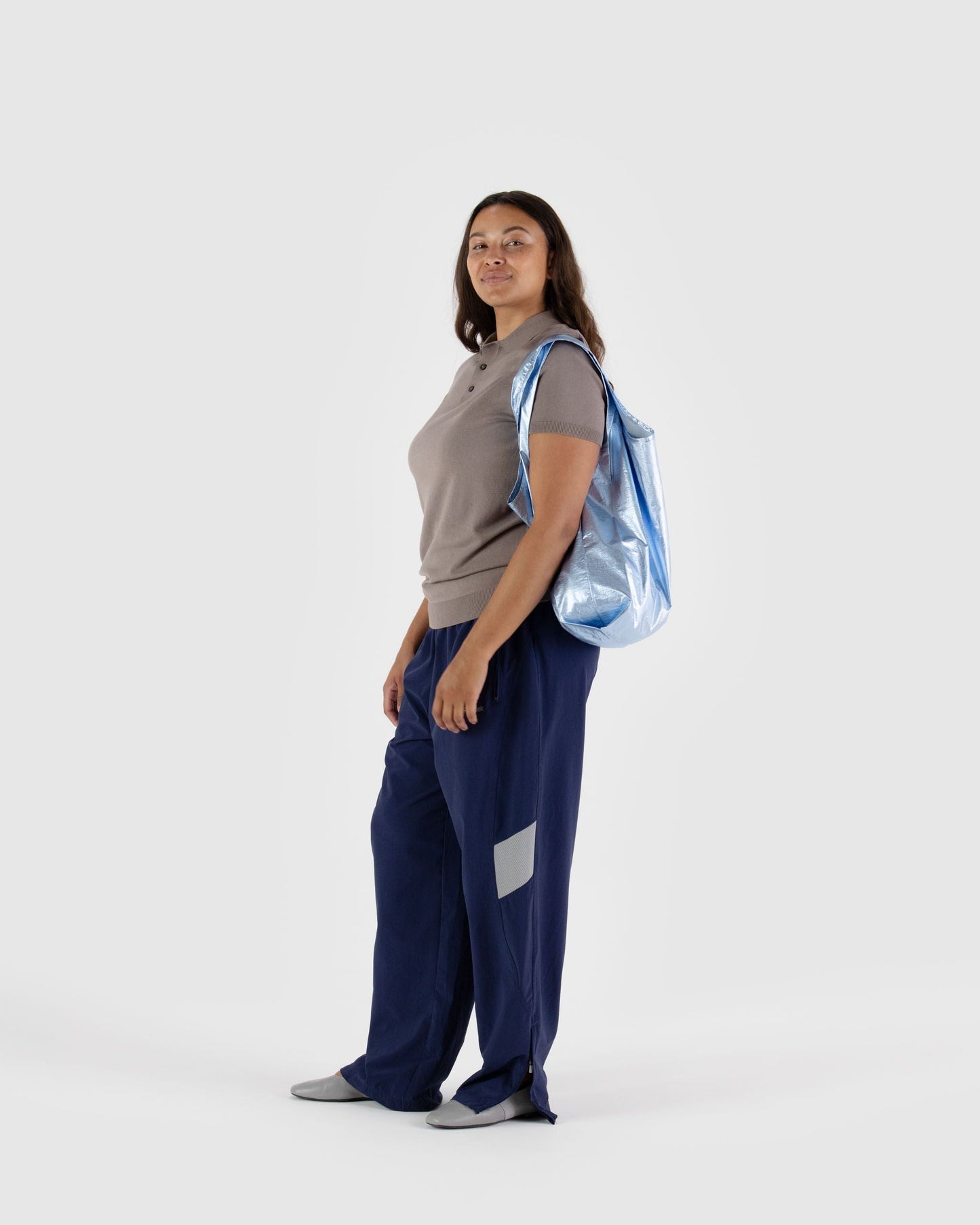 紐約 BAGGU|特殊金屬感系列 Metallic Light Blue - 大|購物袋 環保袋 收納袋 手提袋