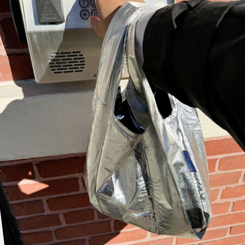 紐約 BAGGU|特殊金屬感系列 Silver Metallic - 大/小|購物袋 環保袋 收納袋 手提袋