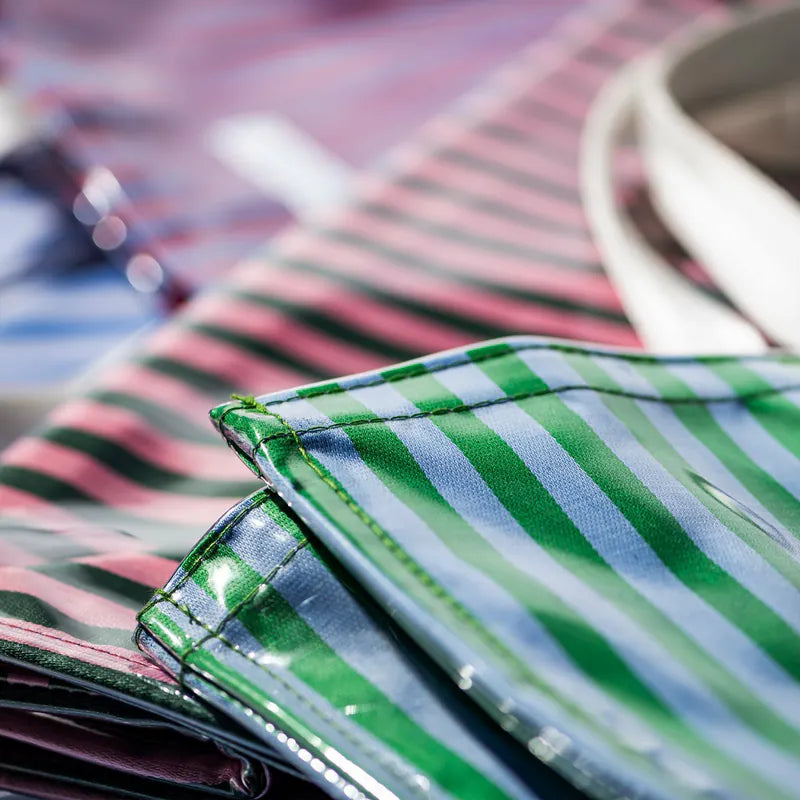 PUEBCO|COVERED SCHOOL TIE FABRIC MARKET BAG Dark Green x Pink / 學生領帶再製購物袋 深綠 x 粉
