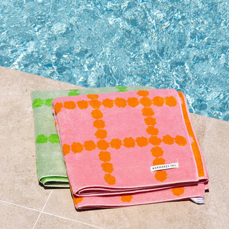 韓國 Warmgrey tail|BLOSSOM CHECK BIG TOWEL - PINK|純棉毛巾 大浴巾