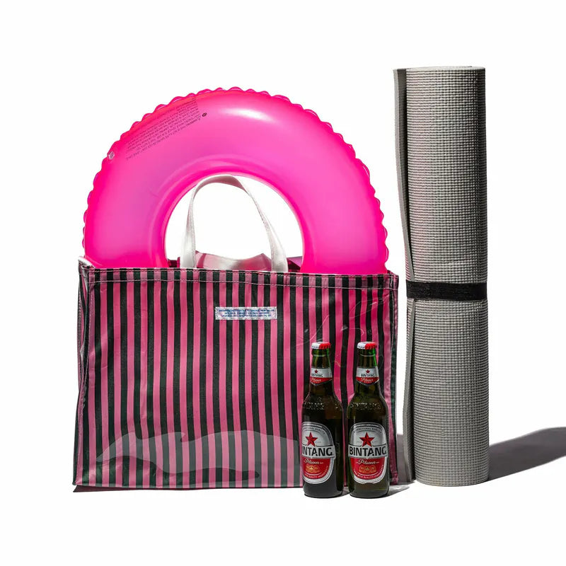 PUEBCO|COVERED SCHOOL TIE FABRIC MARKET BAG Dark Green x Pink / 學生領帶再製購物袋 深綠 x 粉