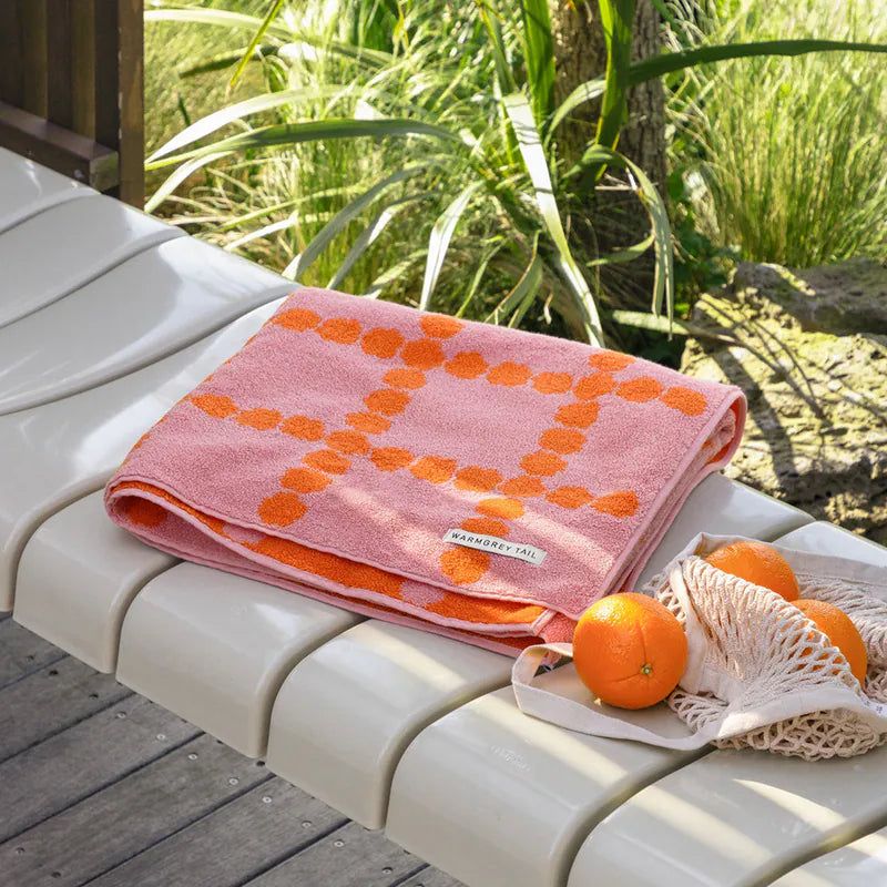 韓國 Warmgrey tail|BLOSSOM CHECK BIG TOWEL - PINK|純棉毛巾 大浴巾