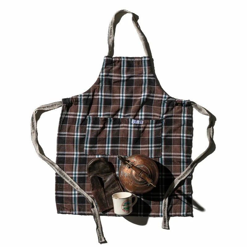 PUEBCO|RECYCLE COTTON CHECK APRON / Brown / 再生棉格紋圍裙 / 棕