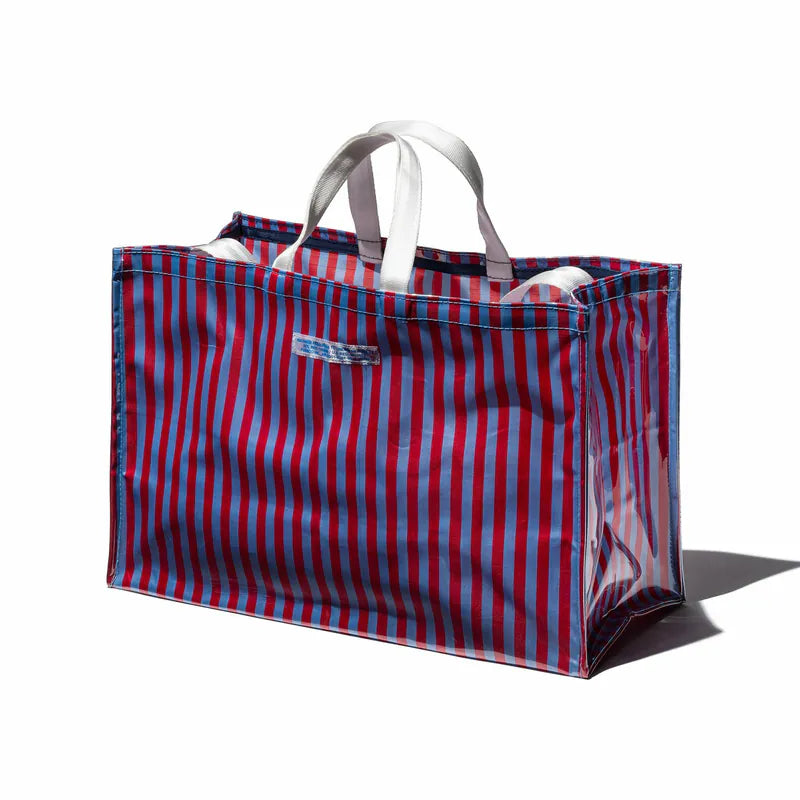 PUEBCO|COVERED SCHOOL TIE FABRIC MARKET BAG Red x Light Blue / 學生領帶再製購物袋 紅 x 淺藍