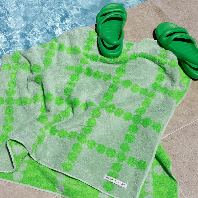 韓國 Warmgrey tail|BEACH & BATH - BLOSSOM CHECK BIG TOWEL - GREEN|純棉毛巾 大浴巾