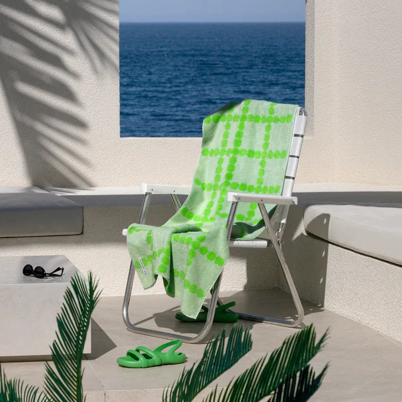 韓國 Warmgrey tail|BEACH & BATH - BLOSSOM CHECK BIG TOWEL - GREEN|純棉毛巾 大浴巾