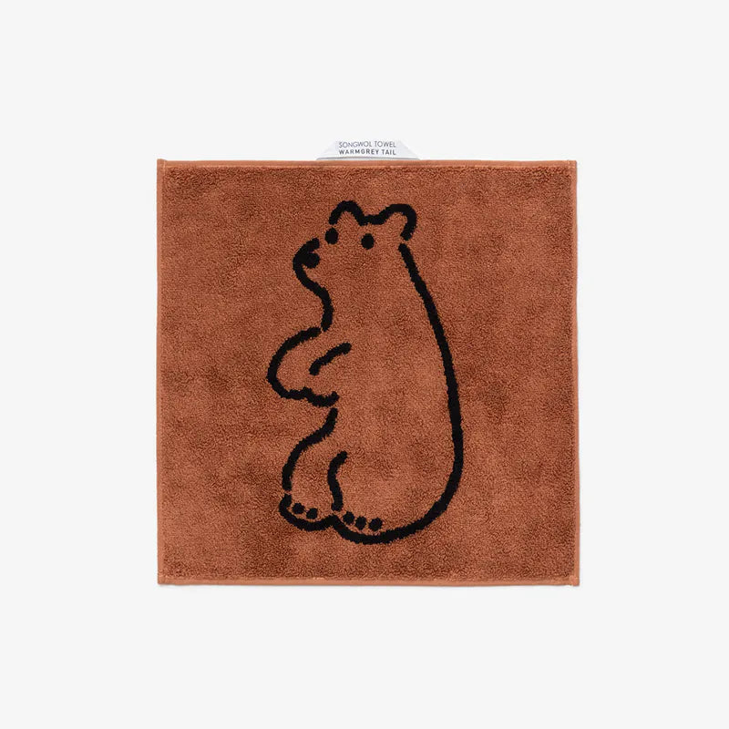 韓國 Warmgrey tail|HUGGY BEAR - BRICK 磚色熊|純棉擦手巾 手帕