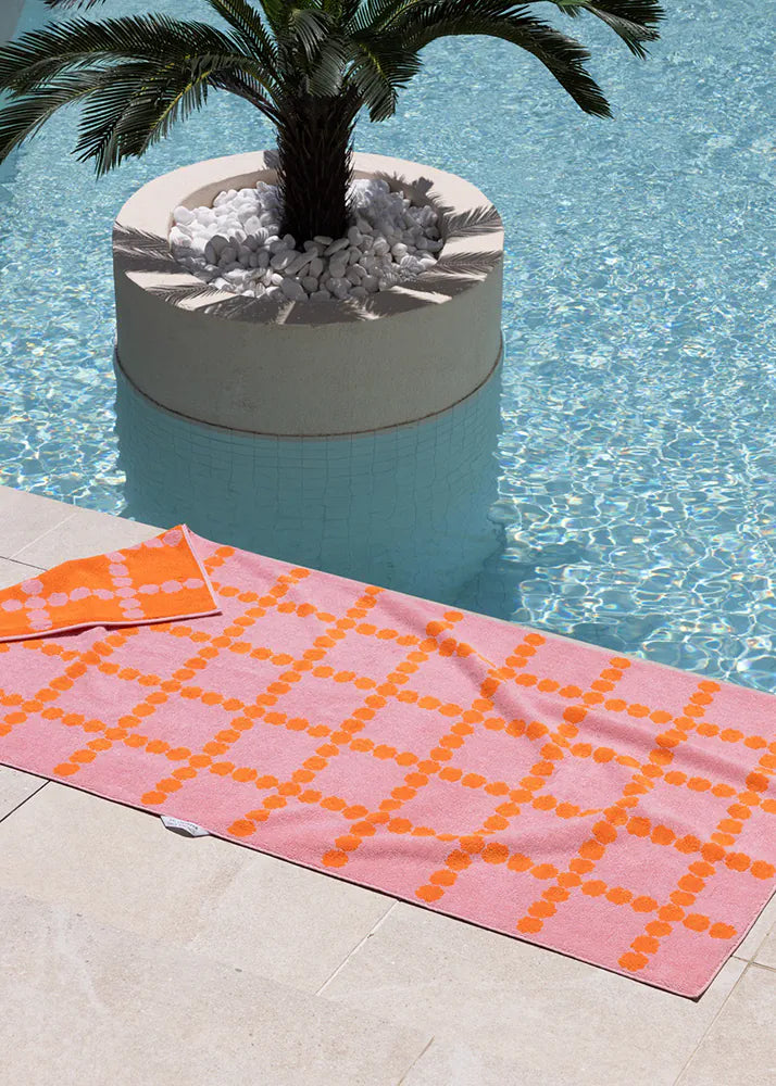 韓國 Warmgrey tail|BLOSSOM CHECK BIG TOWEL - PINK|純棉毛巾 大浴巾
