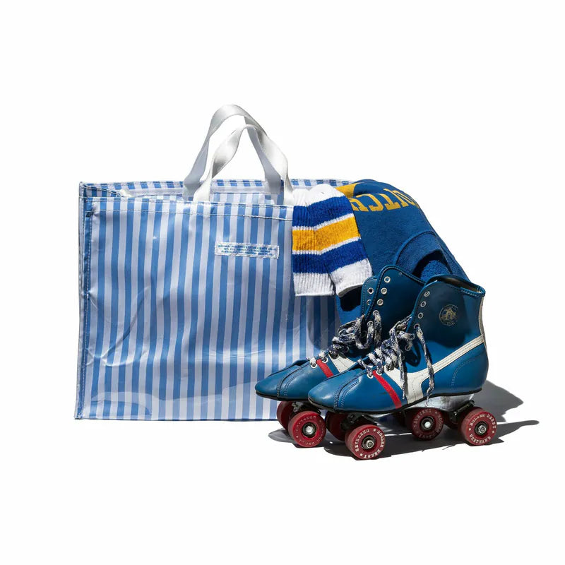 PUEBCO|COVERED SCHOOL TIE FABRIC MARKET BAG Light Blue x White / 學生領帶再製購物袋 淺藍 x 白