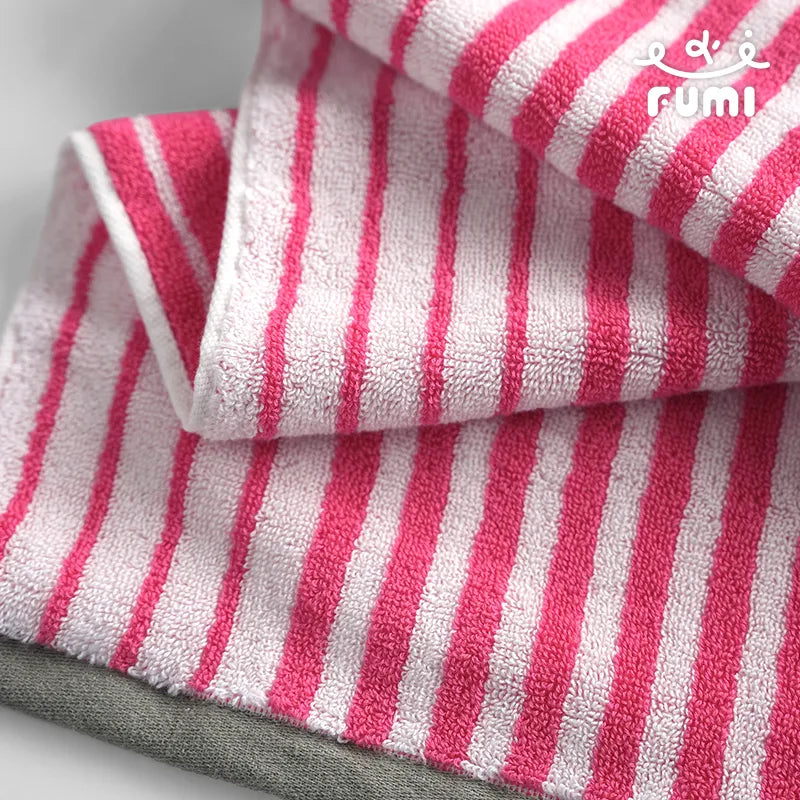 FUMI Towel|條紋棉柔毛巾|紅梅+白 (灰邊)