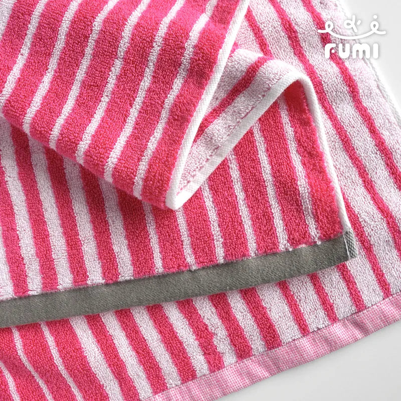 FUMI Towel｜條紋棉柔毛巾｜紅梅+白 (灰邊)