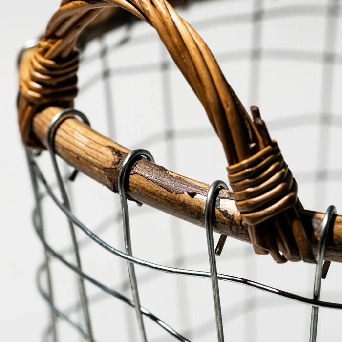 PUEBCO｜RATTAN TOP WIRE BASKET / Medium  藤編頂金屬籃