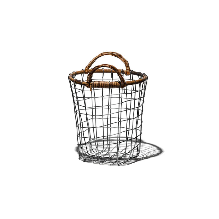 PUEBCO｜RATTAN TOP WIRE BASKET / Small 藤編頂金屬籃
