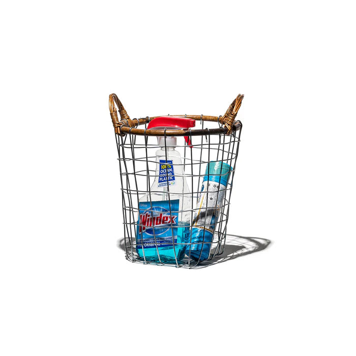 PUEBCO｜RATTAN TOP WIRE BASKET / Small 藤編頂金屬籃
