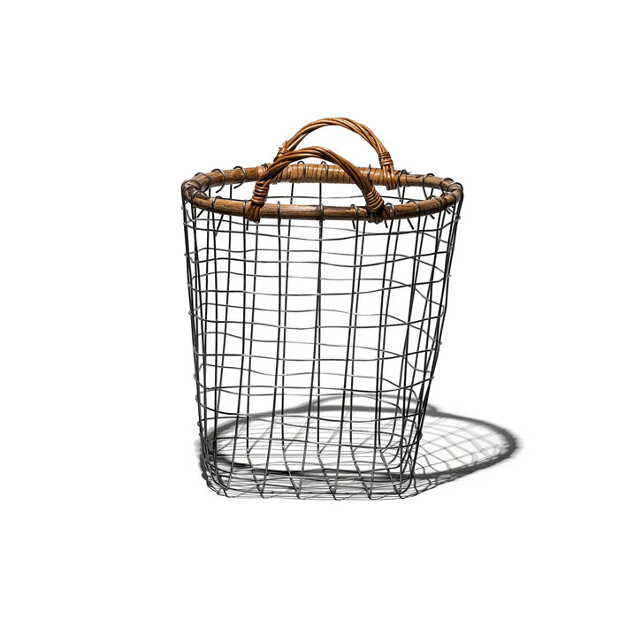 PUEBCO｜RATTAN TOP WIRE BASKET / Medium  藤編頂金屬籃