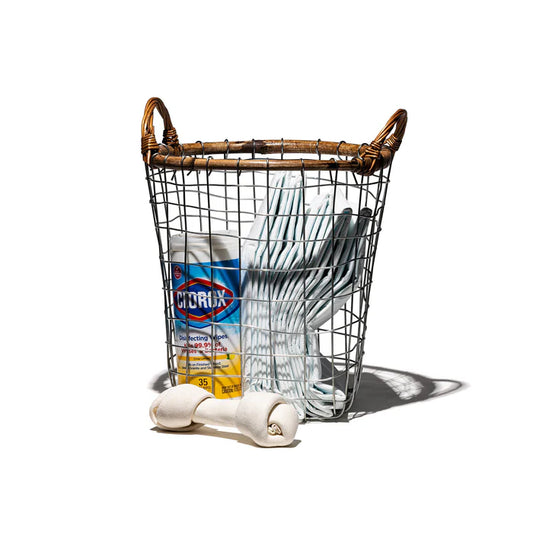 PUEBCO｜RATTAN TOP WIRE BASKET / Medium  藤編頂金屬籃