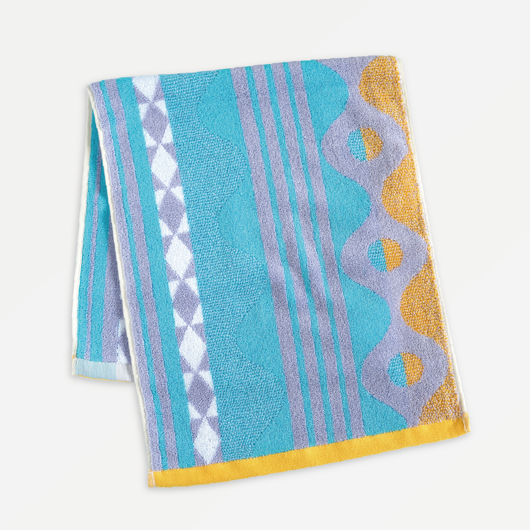 FUMI Towel｜剩紗再製毛巾｜幾何波浪 / 方格 / 彩條(黃+綠)