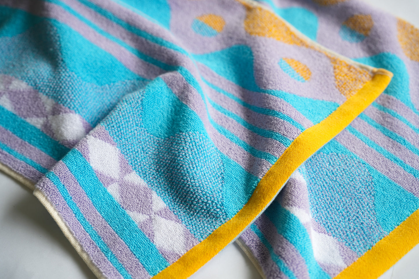 FUMI Towel｜剩紗再製毛巾｜幾何波浪 / 方格 / 彩條(黃+綠)