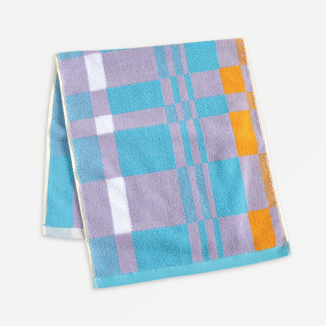 FUMI Towel｜剩紗再製毛巾｜幾何波浪 / 方格 / 彩條(黃+綠)