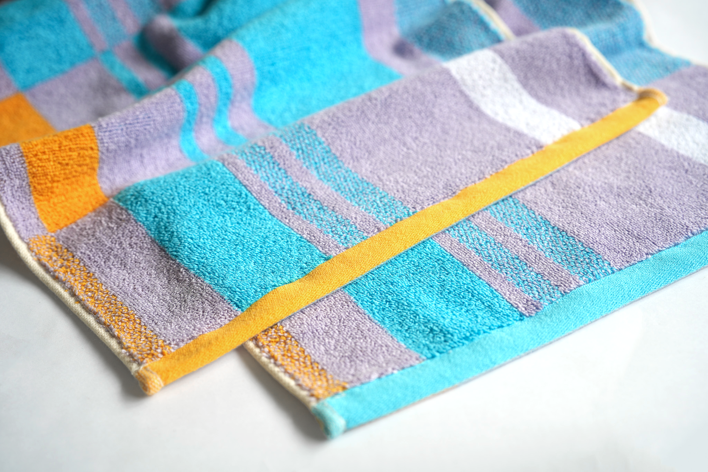 FUMI Towel｜剩紗再製毛巾｜幾何波浪 / 方格 / 彩條(黃+綠)