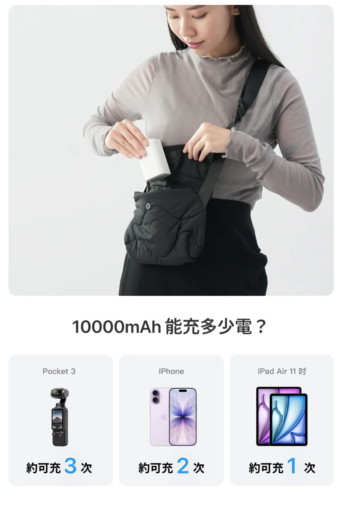 UNIPAPA｜收線行動電源 S1 10000mAh (白/黑)