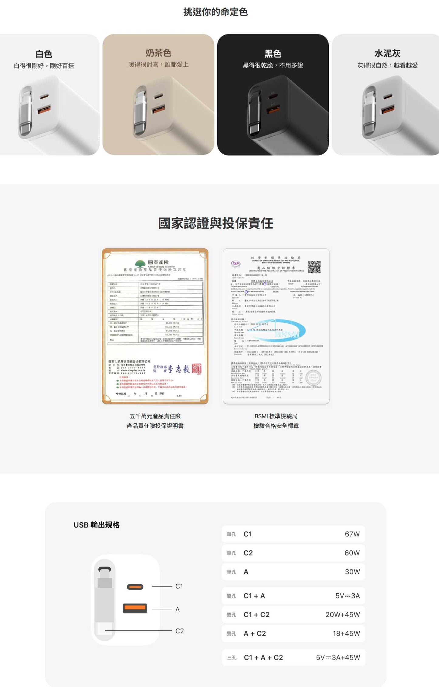 UNIPAPA｜有序收線快充頭 67W (奶茶/黑/水泥灰)