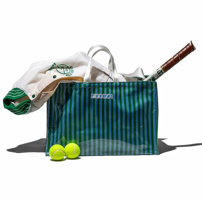 PUEBCO｜COVERED SCHOOL TIE FABRIC MARKET BAG Green x Light Blue / 學生領帶再製購物袋 綠 x 淺藍