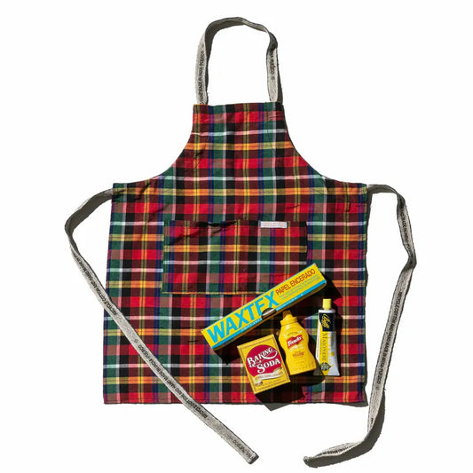 PUEBCO｜RECYCLE COTTON CHECK APRON / Red x Green / 再生棉格紋圍裙 / 紅 x 綠