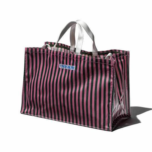 PUEBCO｜COVERED SCHOOL TIE FABRIC MARKET BAG Dark Green x Pink / 學生領帶再製購物袋 深綠 x 粉