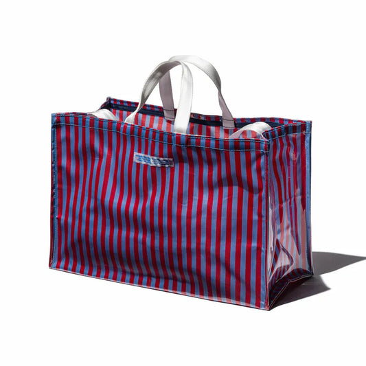 PUEBCO｜COVERED SCHOOL TIE FABRIC MARKET BAG Red x Light Blue / 學生領帶再製購物袋 紅 x 淺藍