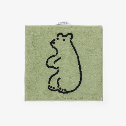 韓國 Warmgrey tail｜HUGGY BEAR - OLIVE 橄欖熊｜純棉擦手巾 手帕