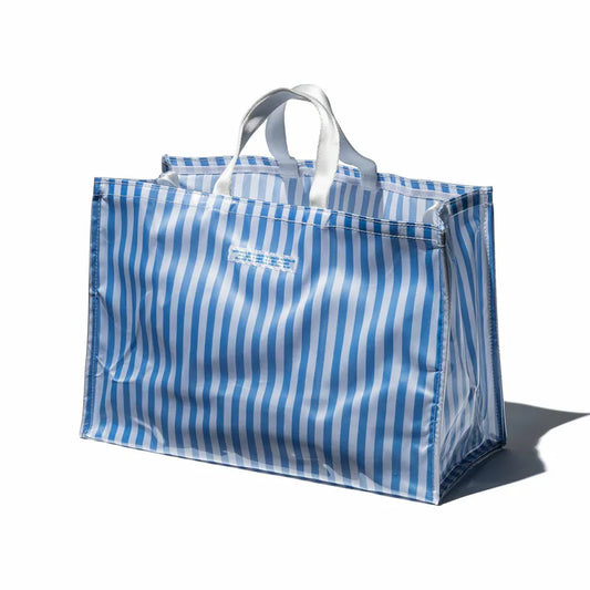 PUEBCO｜COVERED SCHOOL TIE FABRIC MARKET BAG Light Blue x White / 學生領帶再製購物袋 淺藍 x 白