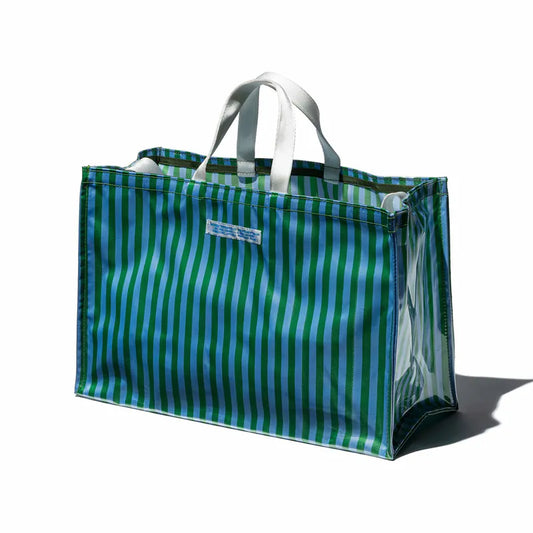 PUEBCO｜COVERED SCHOOL TIE FABRIC MARKET BAG Green x Light Blue / 學生領帶再製購物袋 綠 x 淺藍
