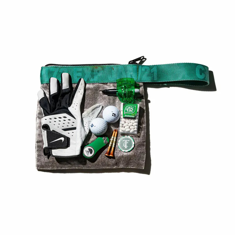 PUEBCO｜VINTAGE SLING BELT POUCH  Silver x Green /  絨布收納包 銀 x 綠提把