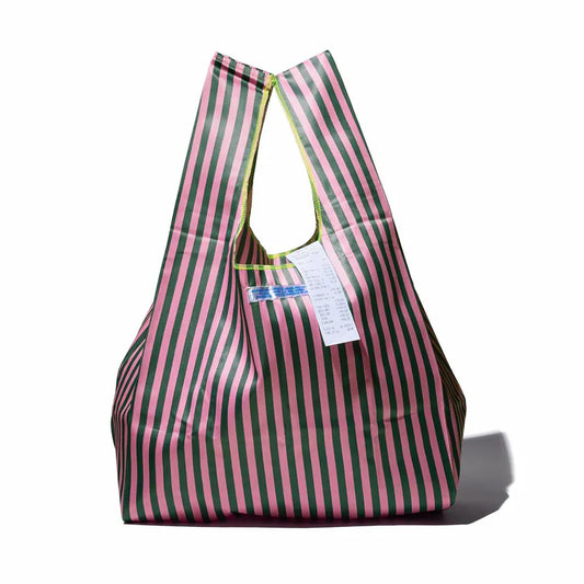 PUEBCO｜SCHOOL TIE FABRIC BAG Dark Green x Pink / 學生領帶再製環保提袋 深綠ｘ粉
