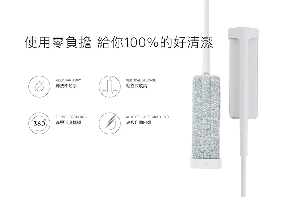 百潔PERCENT｜QUICK MOP 平板拖把1入＋替換拖布1入 (白/綠)