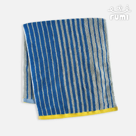 FUMI Towel｜條紋棉柔毛巾｜藍+灰 (亮黃邊)