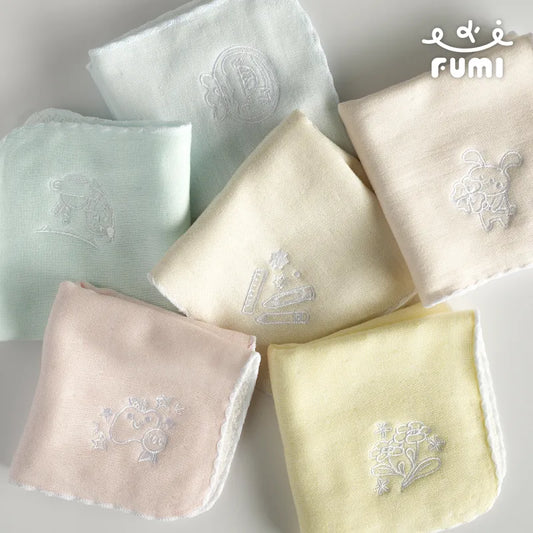 FUMI Towel｜小時光紗布小手巾｜波波魚 / 冰淇淋 / 春日小花 / 文具組 / 幸運兔兔 / 滿分蘋果