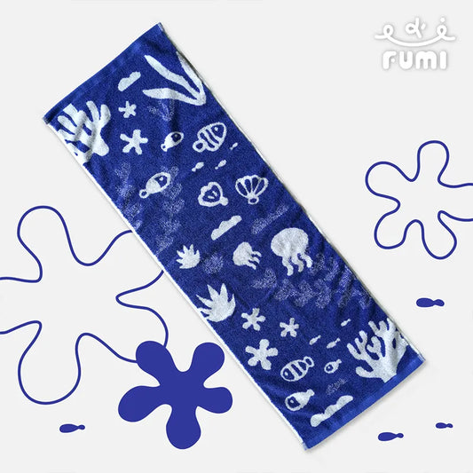 FUMI Towel｜海底世界寬版運動毛巾｜寶藍