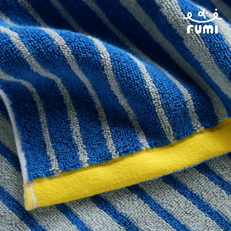 FUMI Towel｜條紋棉柔毛巾｜藍+灰 (亮黃邊)