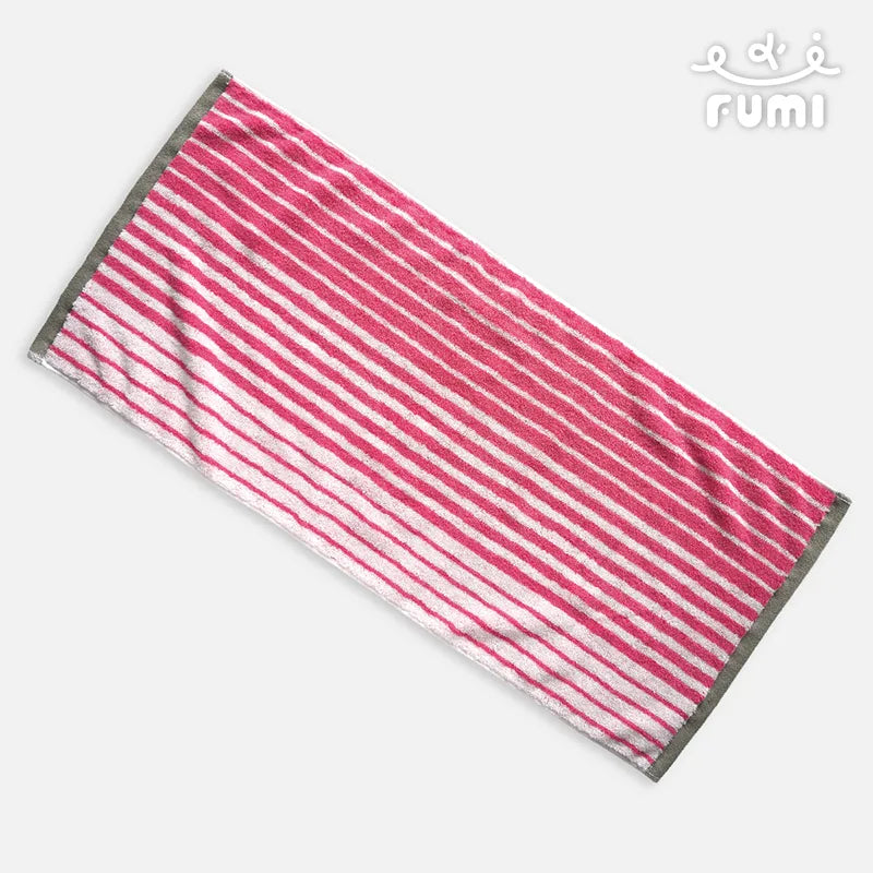FUMI Towel｜條紋棉柔毛巾｜紅梅+白 (灰邊)