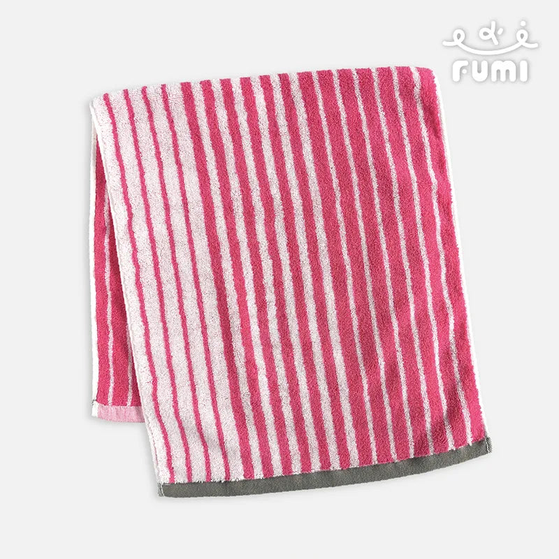 FUMI Towel｜條紋棉柔毛巾｜紅梅+白 (灰邊)